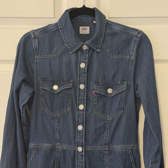 Levi’s Otto Western Denim Dress Women’s Small Button Front Long Sleeve Pockets - Picture 4 of 11